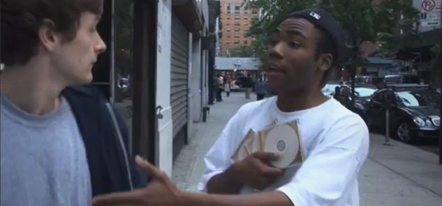Selling your mixtapes on the street like Donald Glover isn't the most legit way to get yourself heard. (Image Credit: College Humor / Derrik Comedy) 