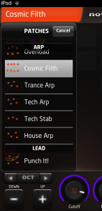 Launchkey App's patch menu.