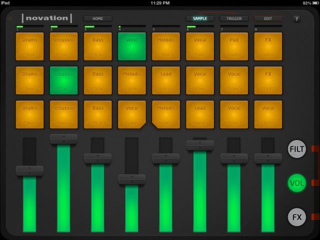 Launchpad App's Sample view with volume faders showing.
