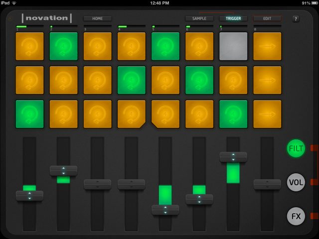 Launchpad App's Trigger view with Filter faders showing.