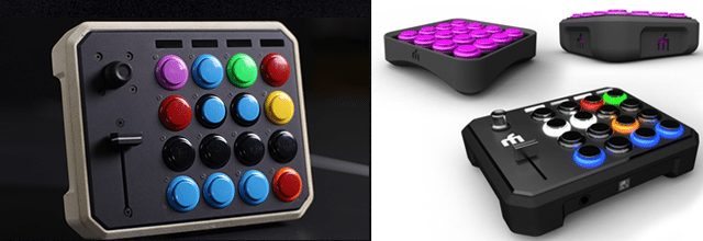 A physical prototype (left) and concept renderings (right) for the Midi Fighter 3D  that wasn't to be