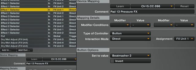 Changing the selected effect in the mapping. 