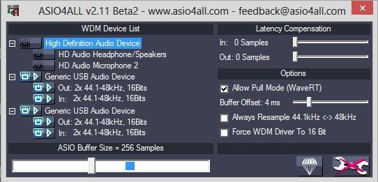 Adjusting latency settings is easy in ASIO4ALL