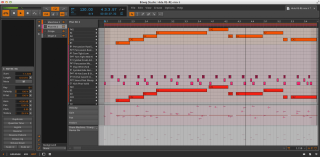Bitwig with the Central Panel in Edit view.