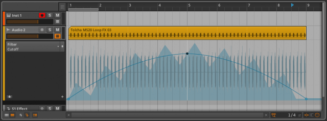 An absolute automation curve modulating a relative automation curve.