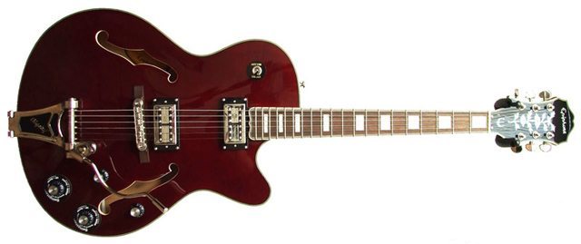 A Epiphone Emperor Swingster, Machinedrum's live guitar of choice