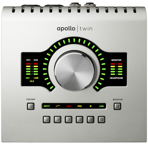 The Universal Audio Apollo Twin's big knob controls all I/O levels. 