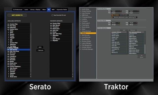 Both Traktor Pro 2 and Serato DJ allow DJs to choose the available FX.