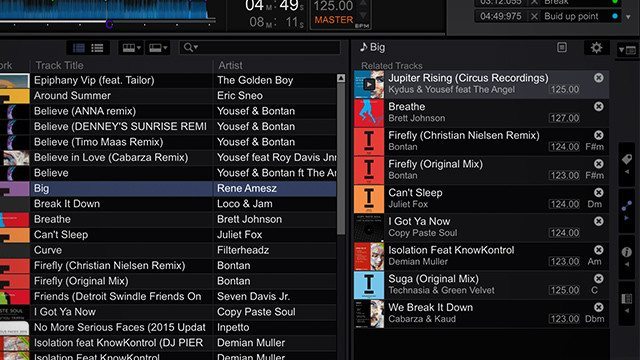 Rekordbox DJ displaying related tracks