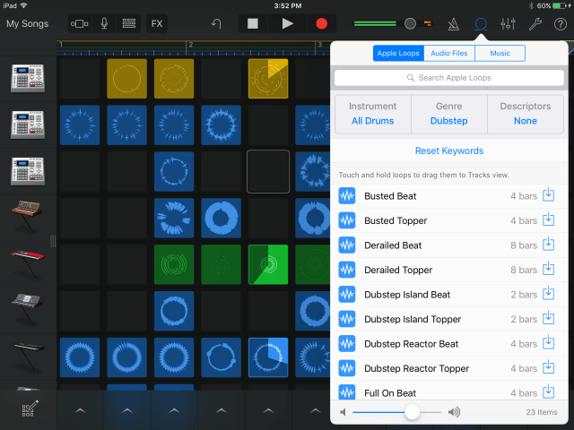 Importing audion into the Live Loops view. 