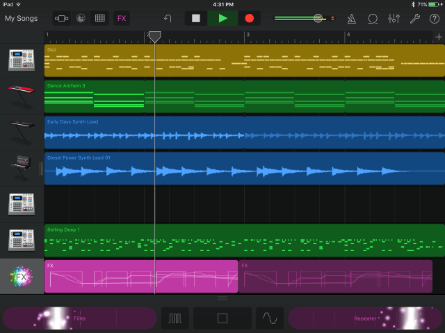 In this Tracks View shot, the Remix FX panel is shrunken, and the recorded Remix FX automation track has been duplicated. 