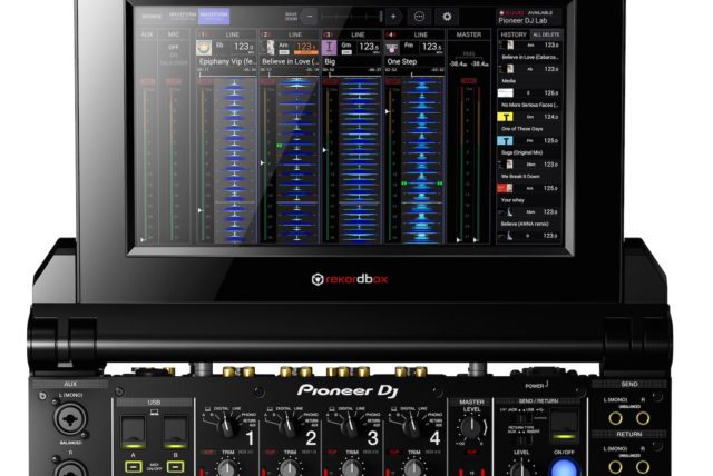 The DJM-TOUR1's screen showing four vertical waveforms