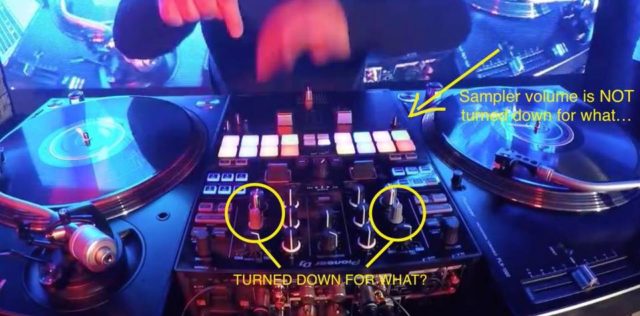 A screencap pointing out the disparity in volume levels on the DJM-S9 during G-Smooth's set (via Eric Lehy on Facebook)