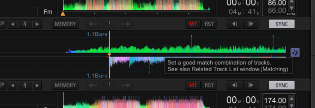 This "Matching" button now will show up on CDJ-TOUR1/2000-NXS2s plugged into Rekordbox
