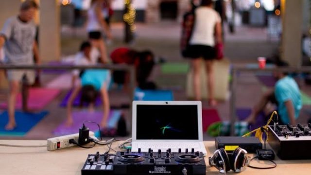 DJ controller setup and Yoga Class