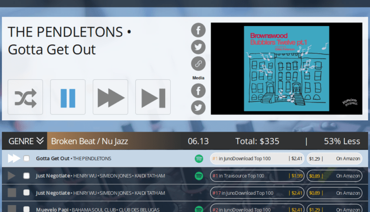 Screenshot of the RemixRotation site, showing the playlist.