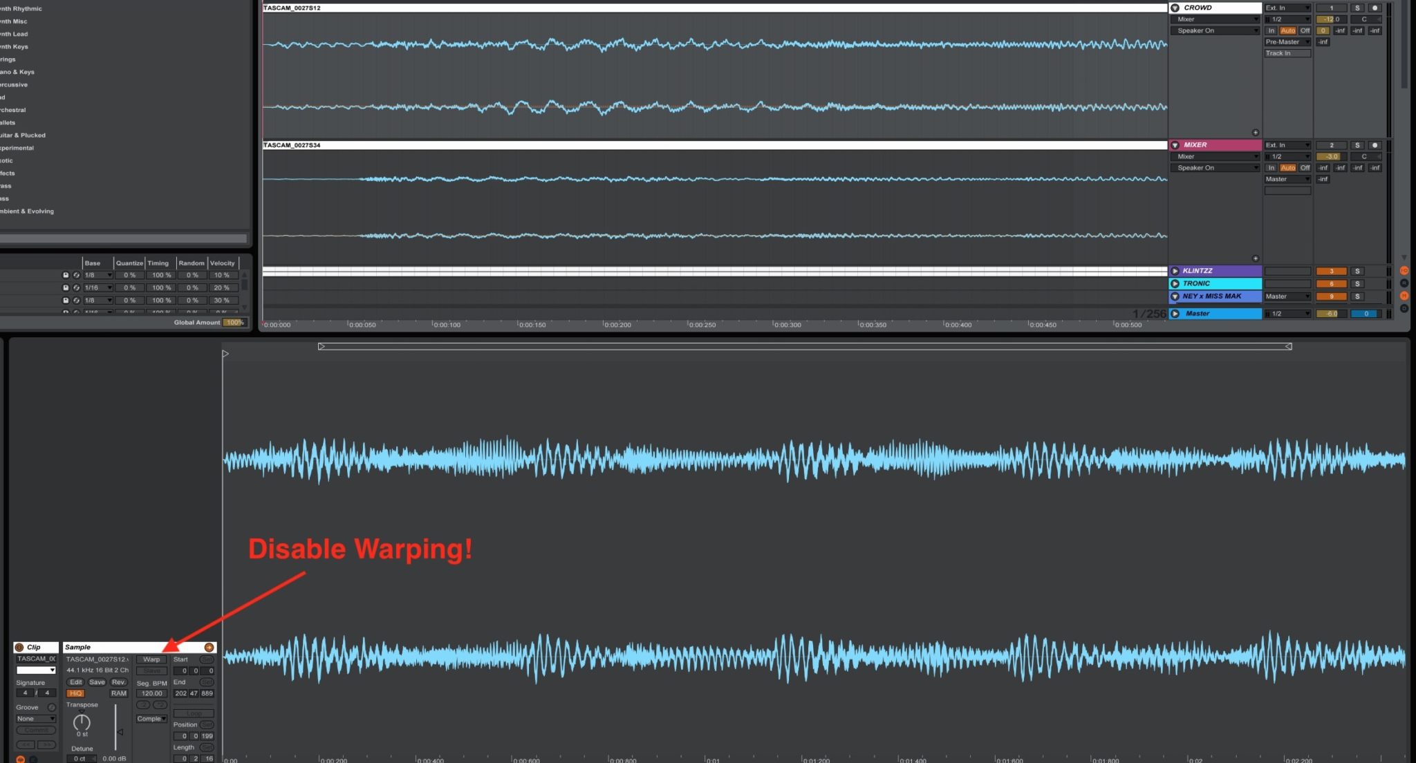 Disable Warping in Ableton