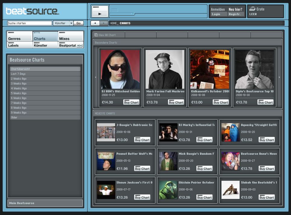 A screenshot of the original Beatsource in 2008. 