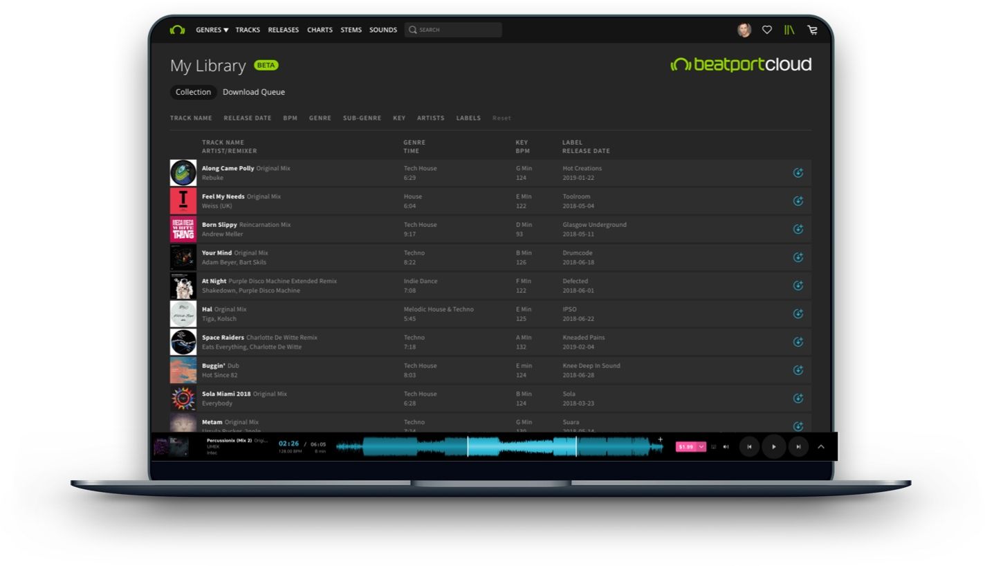 My Library - a sortable collection of your music in Beatport Cloud