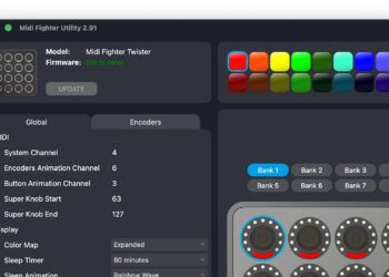 A screenshot of the 2.91 version of the Midi Fighter Utility software in Dark Mode